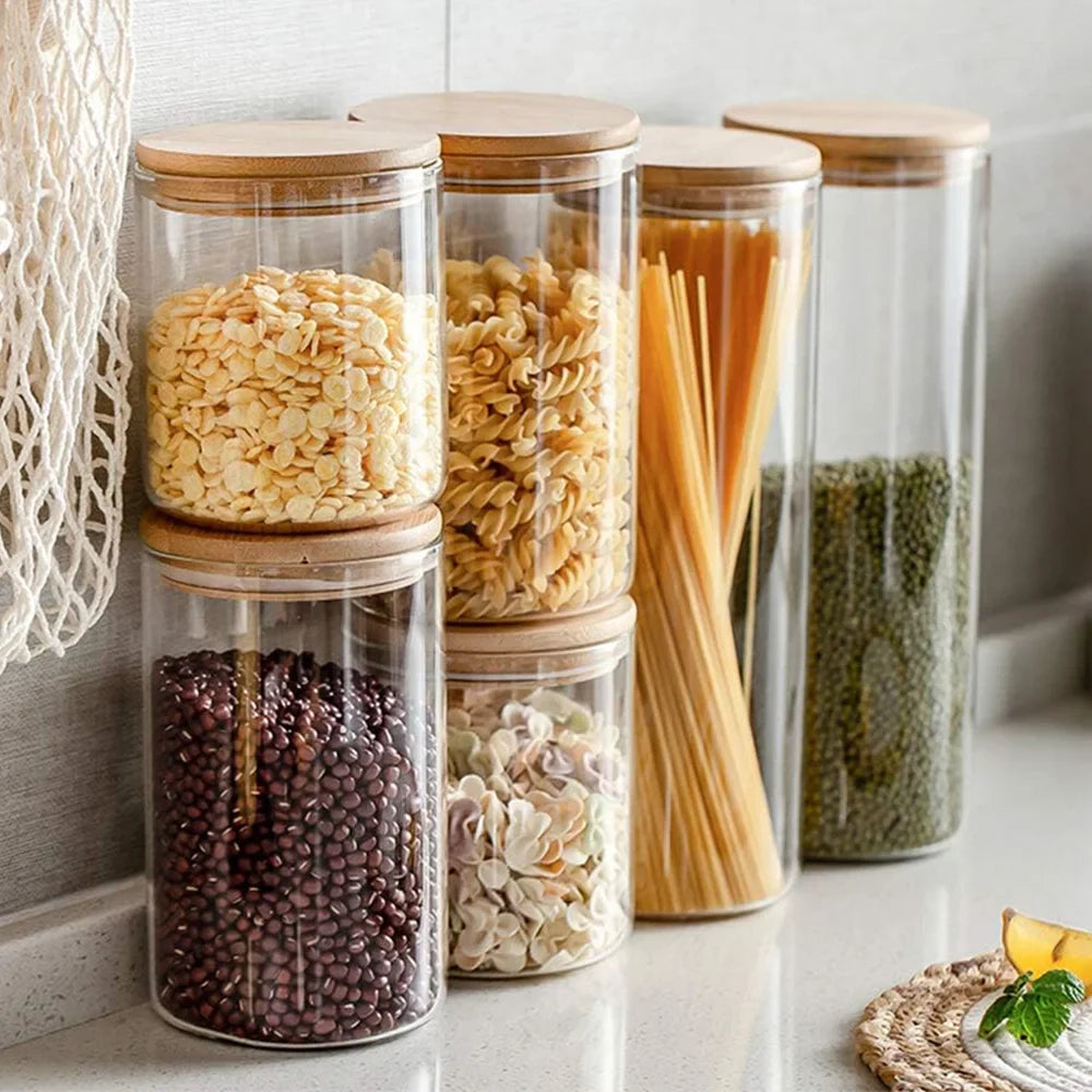 PureVorrat Glass Container Set – Storage Jars with Wooden Lid | Airtight & Stylish | Modern Kitchen Storage | Stornfield