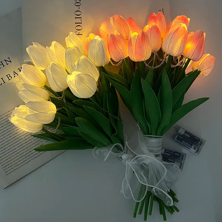 Stornfield | LED Lamp with Artificial Tulip Bouquet Perfect for Gifts or as Home Decorations for Wedding Parties