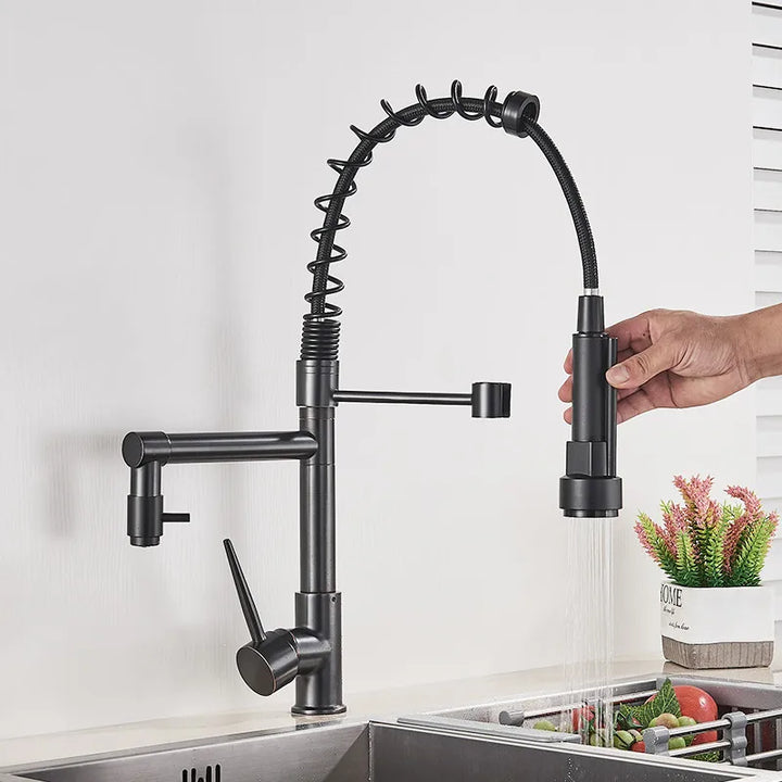Retractable Faucet with Double Spout – Flexible Faucet for Sink, High Pressure, Swivel, Ideal for Modern Kitchens, Easy Installation | Stornfield