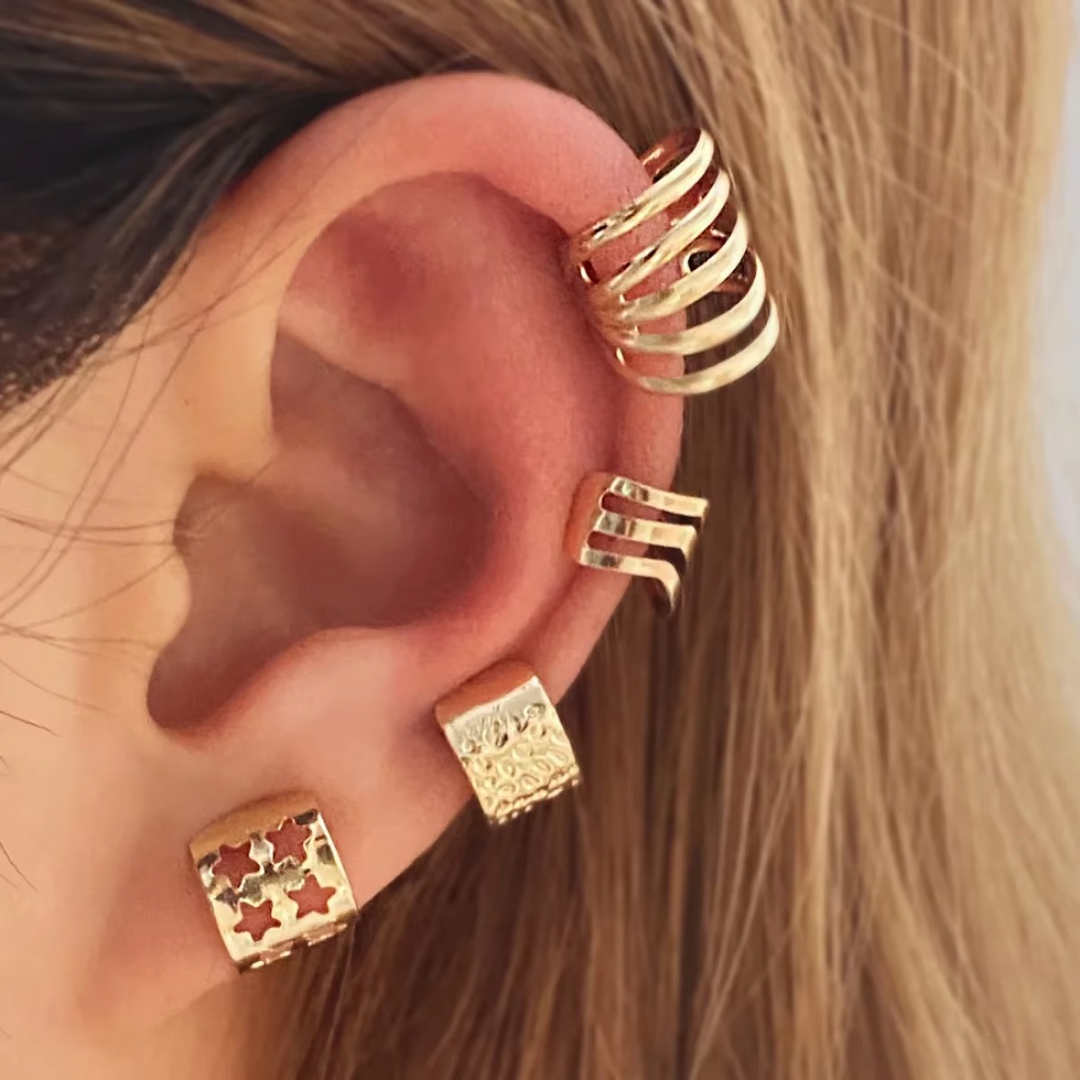 Stornfield | Elegant Gold Leaf Clip-On Ear Cuff Set for Women