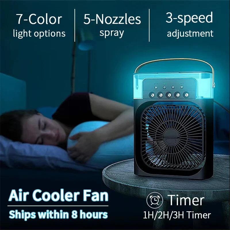 3-in-1 Mini Air Cooler Fan – Portable Household Air Conditioner with LED Night Light, Humidifier, and Adjustable Air for Home & Office | Stornfield