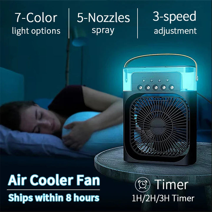 3-in-1 Mini Air Cooler Fan – Portable Household Air Conditioner with LED Night Light, Humidifier, and Adjustable Air for Home & Office | Stornfield