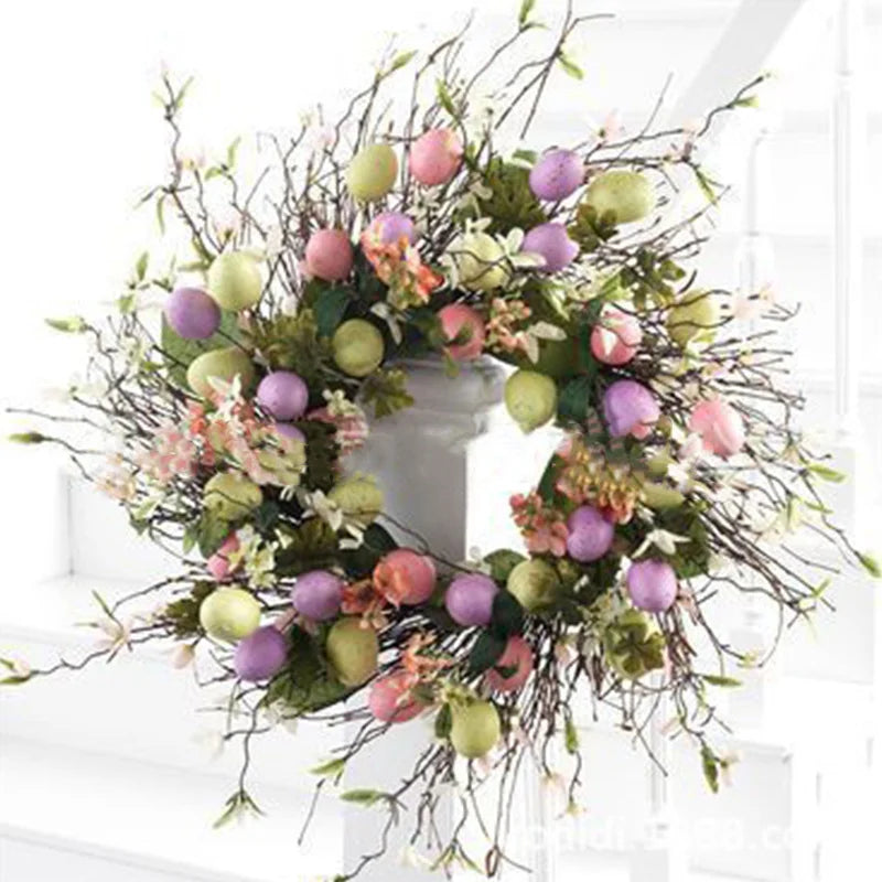 Stornfield | 5 Styles Easter Egg Wreath with Bow Ribbon, Easter Egg Garland, Door Ornaments, Wall Decor, Happy Easter 2023 Decoration for Home Kids