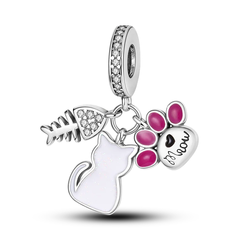 Stornfield | 925 Sterling Silver Charms, Leopard Gold Beads, Colorful Chameleon Rhino Lion Beetle Cat Pendant Compatible with Original Pandora Bracelet Jewelry