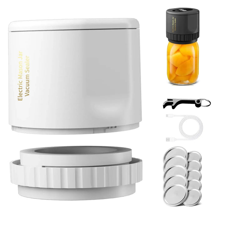 Stornfield | Ensemble de mise sous vide de bocaux en verre électrique - Scelleuse sans fil pour bocaux Mason à large ouverture et réguliers - Idéal pour le stockage des aliments