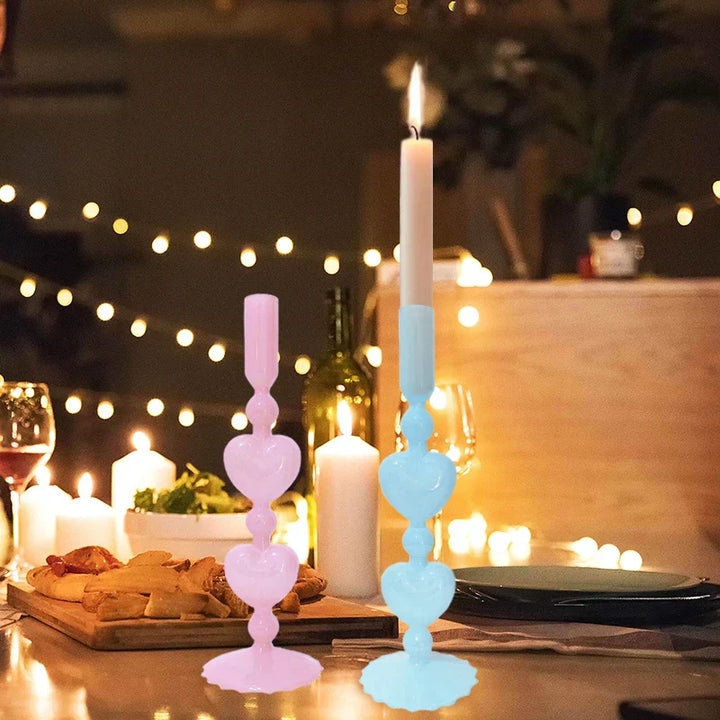 Stornfield | Retro Red Heart Candlestick Glass Candle Holder Wedding Table Decoration Home Party Glass Vase Decor