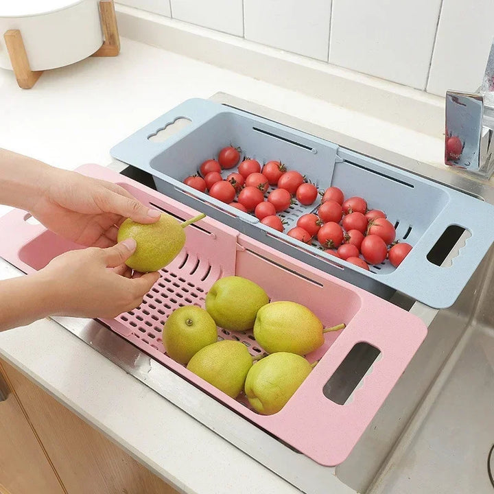 FlexDrain Draining Basket Kitchen – Adjustable Sink Organizer | Auto Drain & Fruit Vegetable Dryer | Space-saving Kitchen Accessory | Stornfield