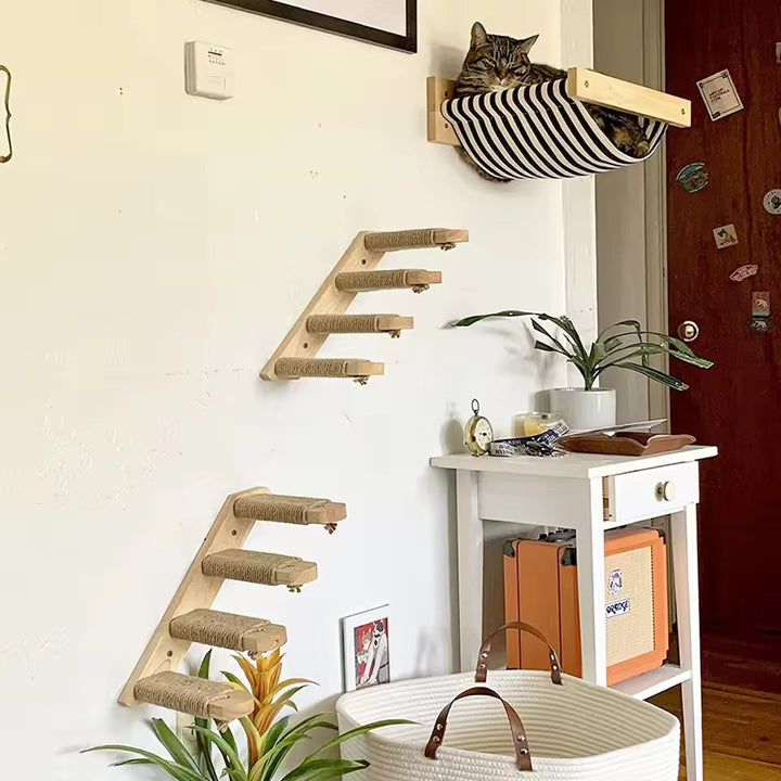 Cat climbing ladder for wall mounting, made of wood with sisal, Stornfield