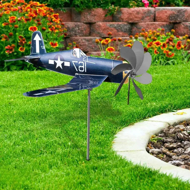Stornfield | Wind Spinner AeroTwist | Airplane Garden Windmill made of Stainless Steel | Weatherproof & rotating in the wind | For Garden, Terrace & Balcony