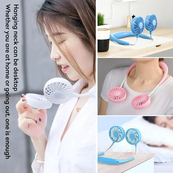 USB Portable Hands-Free Neck Fan - Rechargeable Mini Sports Fan, 3-Speed Adjustable Dual Fan for Home Office & Outdoor Use | Stornfield