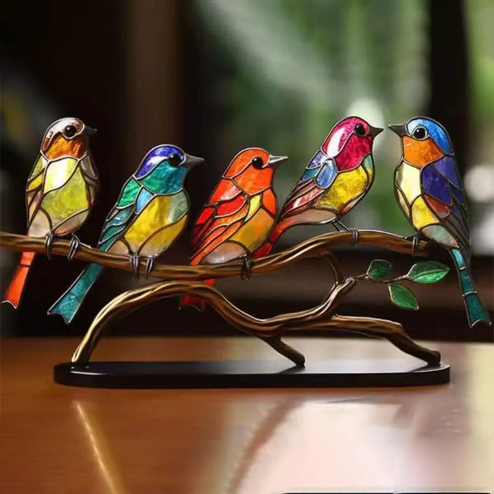 ElegantAviary | Colorful Birds on Branches Stornfield Desktop Ornaments