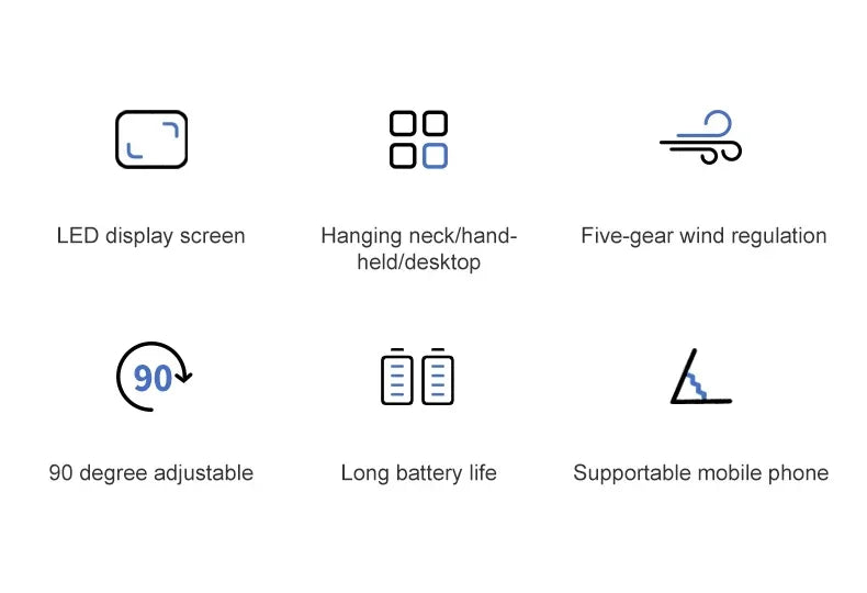 5000mAh Handheld Mini Fan – Wireless USB Rechargeable Portable Fan with Digital Display, Phone Holder, 5-Speed Foldable Neck Hanging Fan | Stornfield