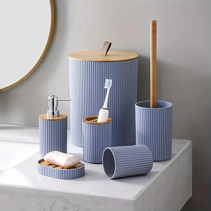 6-piece bathroom set with bamboo accents | Stornfield