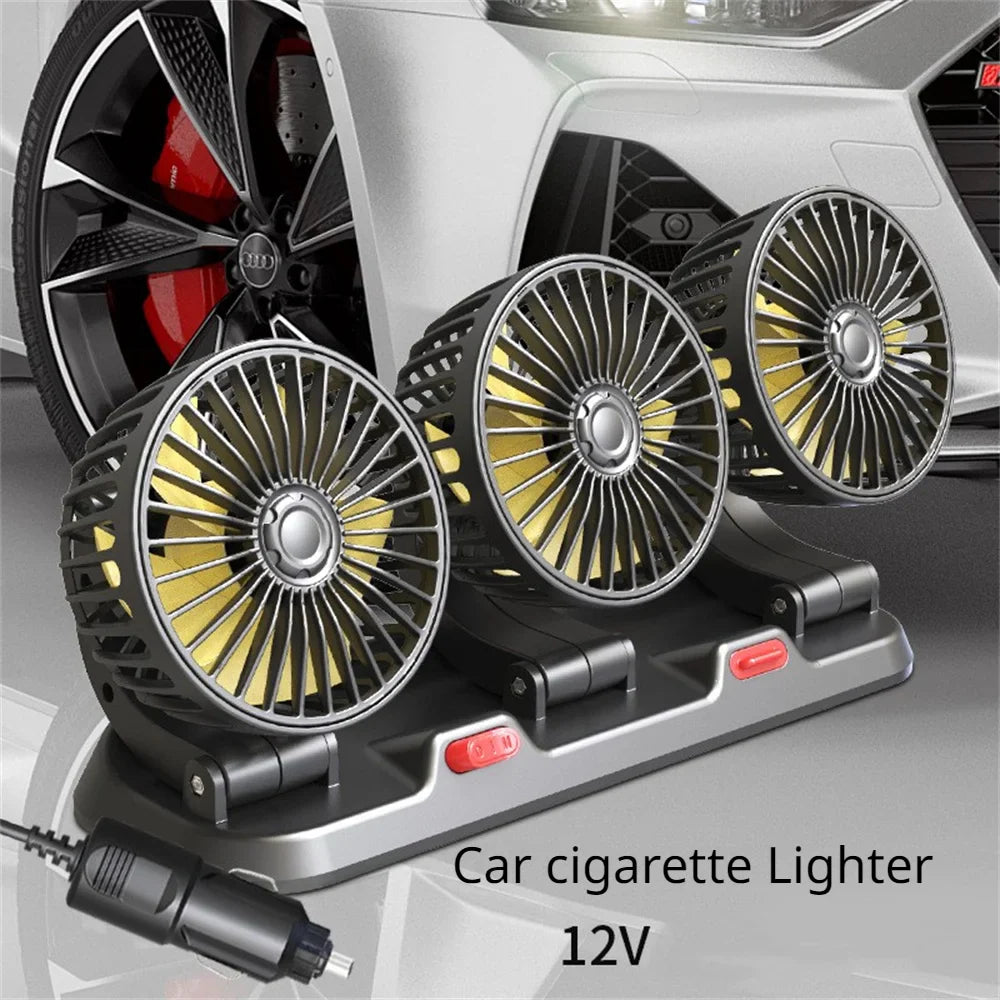 360° Adjustable Car Fan - 3-Head Automotive Electric Fan - USB/12V/24V - 2 Speeds - Silent Cooling for Home, Desk, Office & Car | Stornfield