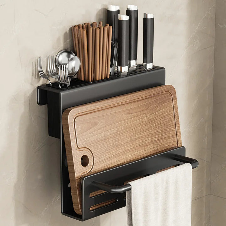 ChefSpace Wall-mounted Knife Holder with Cutting Board Storage – Stainless Steel Stornfield