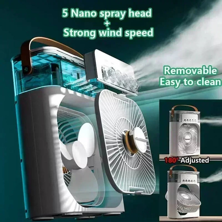 3-in-1 Mini Air Cooler Fan – Portable Household Air Conditioner with LED Night Light, Humidifier, and Adjustable Air for Home & Office | Stornfield