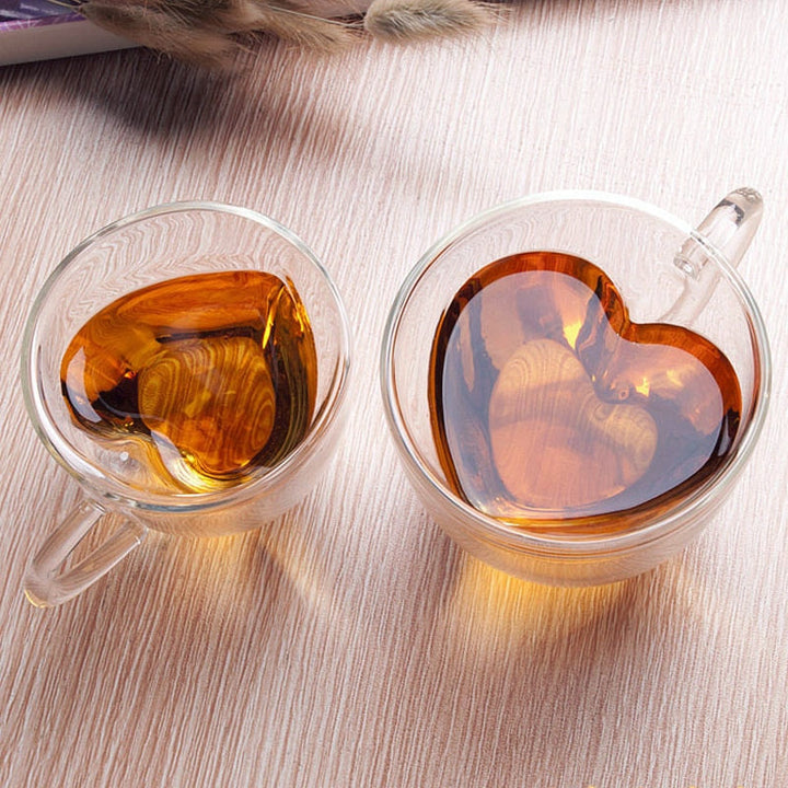 Stornfield | Heart Shaped Glass Mug Double Wall Insulated Coffee Mugs Tea Cup Milk Lemon Juice Water Heat Resistant Drinkware Gift for Lovers