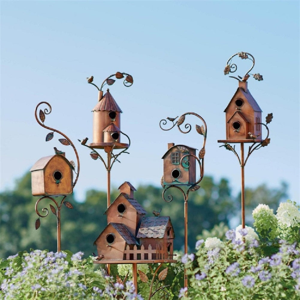 Stornfield | Metal Art Birdhouse on Garden Stake - FeatherNest
