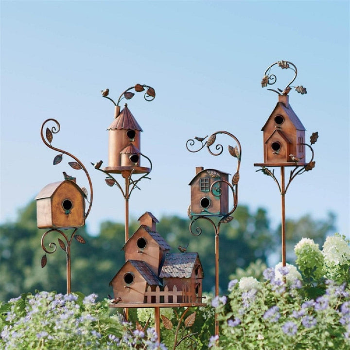 Stornfield | Metal Art Birdhouse on Garden Stake - FeatherNest