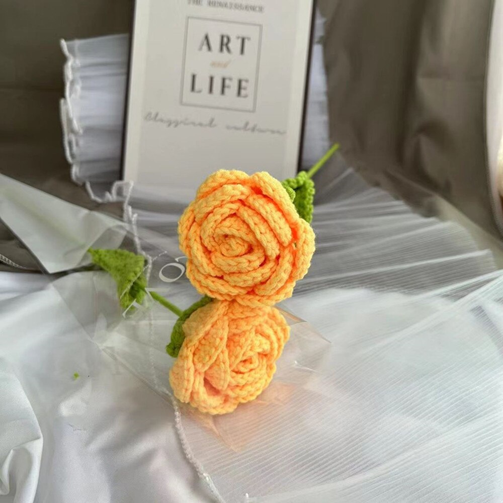 Bouquet of hand-knitted roses