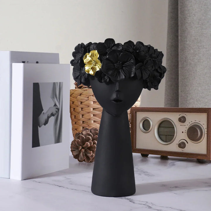 Stornfield | Nordic Girl Head Flower Resin Vase Statue Flower Vases for Office Desktop Dried Flower Ornaments Container Decor