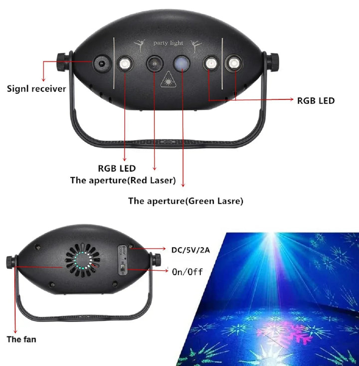 Stornfield | RGB Disco Laser Projector DJ Stage Lights - Strobe Club Home Party Lamp Holiday Decoration for Party Atmosphere