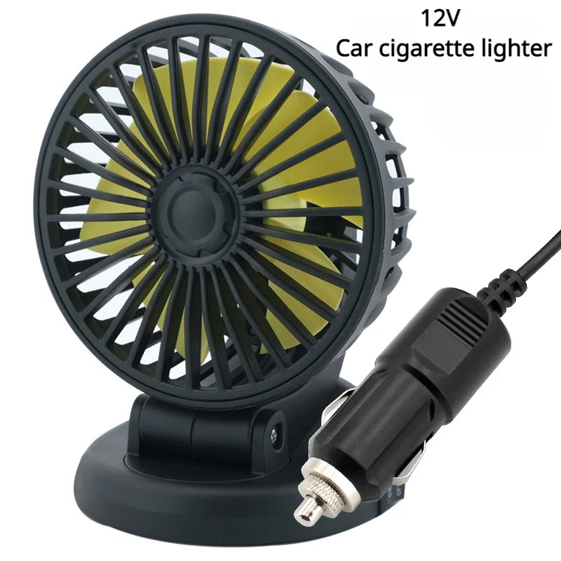 360° Adjustable Car Fan - 3-Head Automotive Electric Fan - USB/12V/24V - 2 Speeds - Silent Cooling for Home, Desk, Office & Car | Stornfield