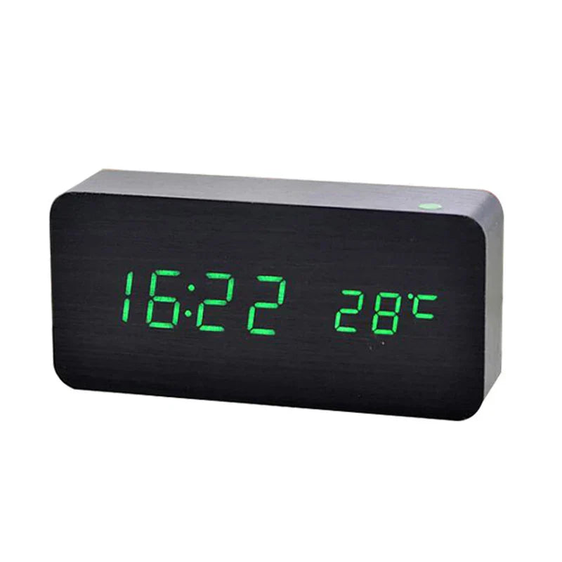 Digital LED wooden clock with temperature display, alarm function and modern design – Perfect for bedroom or office, energy-saving and stylish | Stornfield
