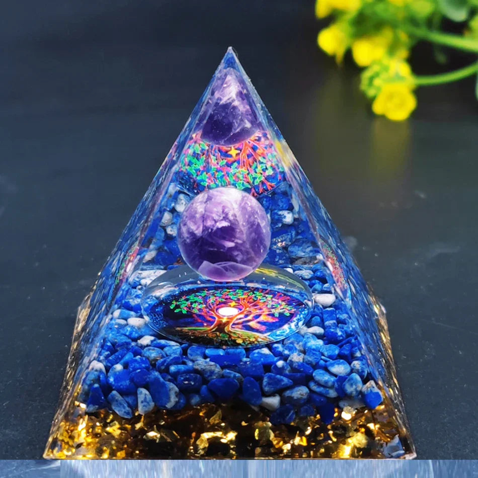 Orgonite Pyramid with Amethyst Pendulum – Energy, Protection and Decoration | Stornfield