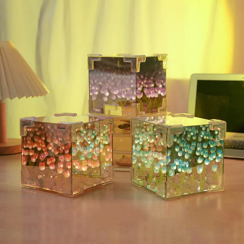DIY Tulip Flower Sea Cube Lamp