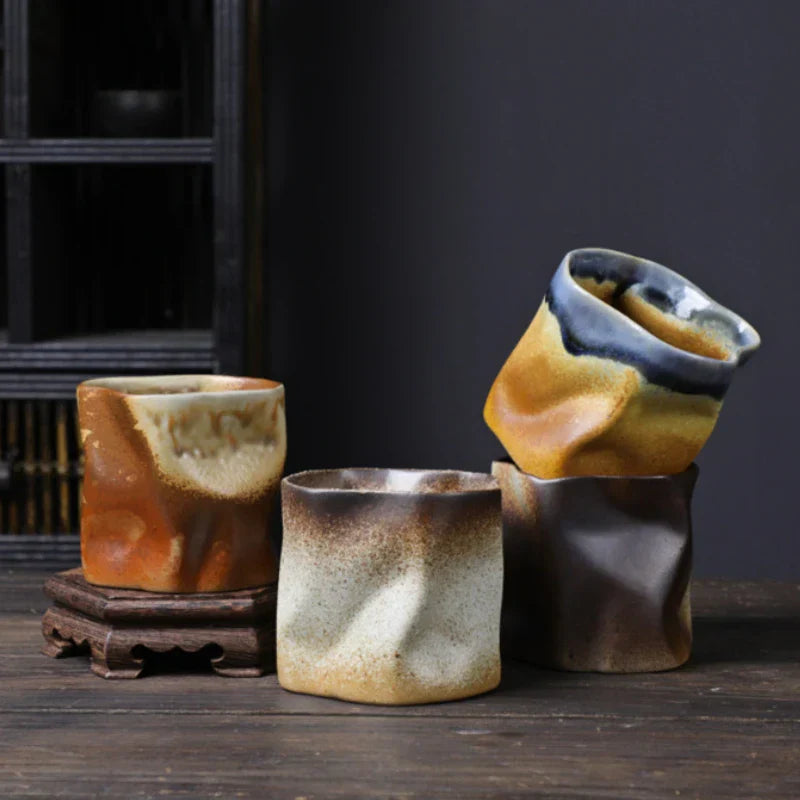 Stornfield | Twisted Irregular Ceramic Mug 9.47 oz/280 ml Handleless Polychromatic Creative Coffee and Tea Cups Retro Coffee Mugs