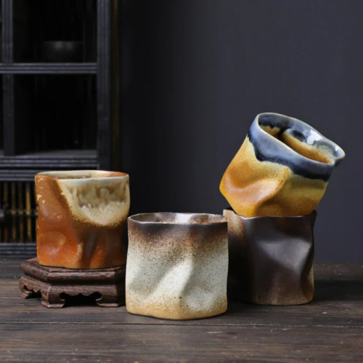 Stornfield | Twisted Irregular Ceramic Mug 9.47 oz/280 ml Handleless Polychromatic Creative Coffee and Tea Cups Retro Coffee Mugs