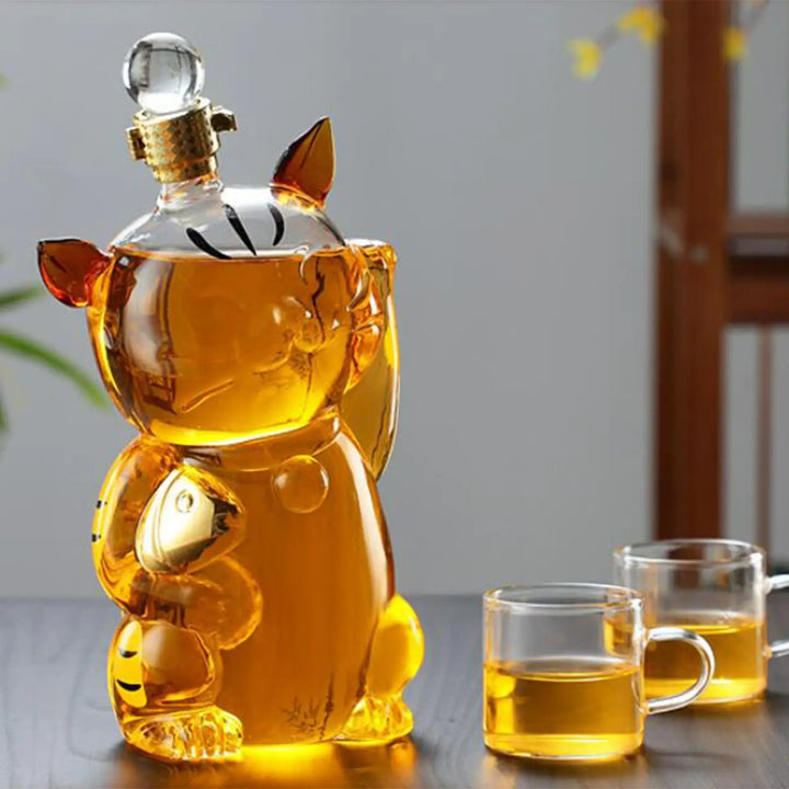 Stornfield | Cat Shaped Glass Decanter with Glass Stand and Stopper, Dishware Bottle, Dispenser, Carafe 1000ml for Dinner Party Decoration, Gift