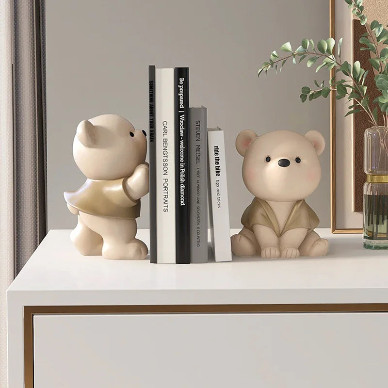 Milo Bear Bookend Decorative Figurine in Cream Finish | Stornfield
