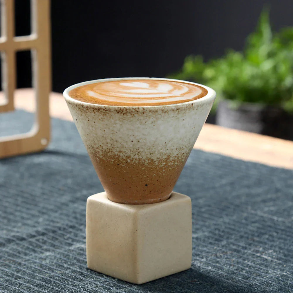 Stornfield | Japanese Coffee Cup with Saucer, 1 Piece, Retro Ceramic Tea Cup, Mug, Latte, Espresso, Pull0, Cappuccino Flower, New Ceramic Cup, 100 ml/3.5 oz