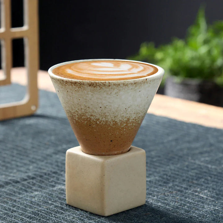 Stornfield | Japanese Coffee Cup with Saucer, 1 Piece, Retro Ceramic Tea Cup, Mug, Latte, Espresso, Pull0, Cappuccino Flower, New Ceramic Cup, 100 ml/3.5 oz