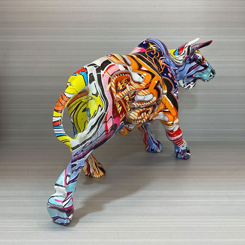 Stornfield | Graffiti-Painted Resin Bull Figurines Home Decor Living Room Bedroom Office Desk Feng Shui Ornaments Collection Statues