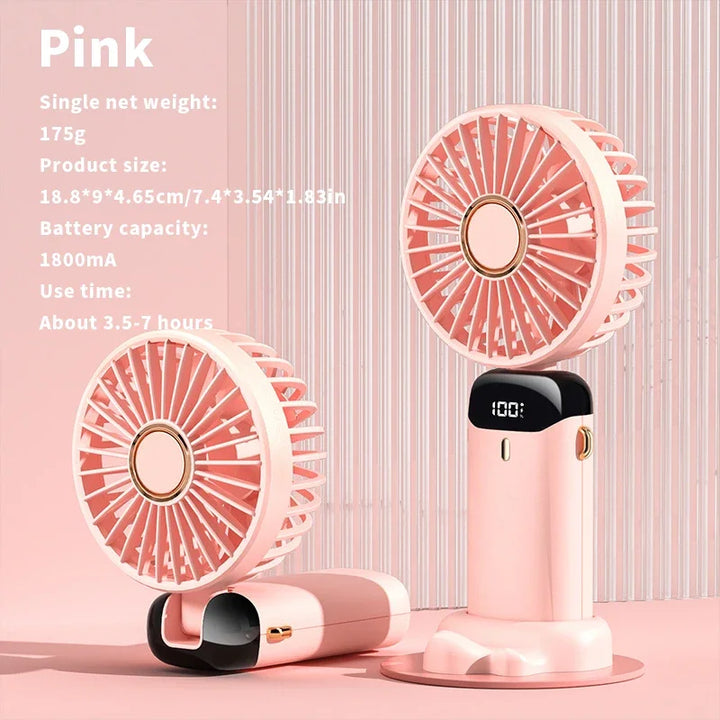USB Handheld Mini Fan Foldable Portable Neck Hanging Fans 5 Speed USB Rechargeable Fan with Phone Stand and Display Screen | Stornfield