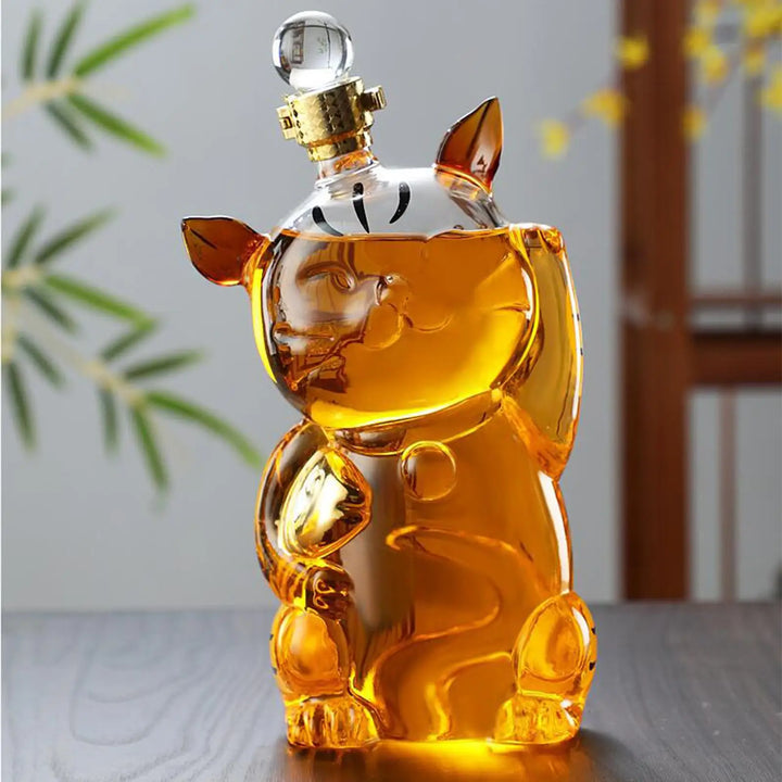 Stornfield | Cat Shaped Glass Decanter with Glass Stand and Stopper, Dishware Bottle, Dispenser, Carafe 1000ml for Dinner Party Decoration, Gift