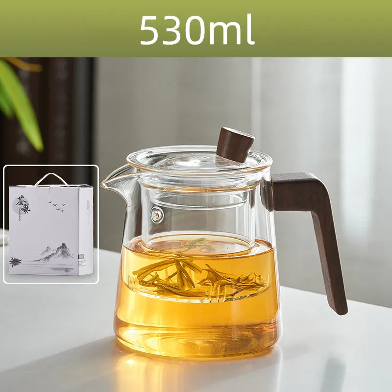 Stornfield | GIANXI Retro Glass Teapot with Wooden Handle Transparent Tea Set Ceremony Tea Ceramic Cup Filter High Borosilicate Silica Pot 530ML