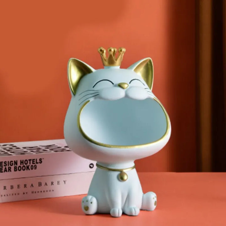 Stornfield | Fortune Crown Big Mouth Cat Entrance Key Holder Decorative Ornament, Light Luxury Housewarming Gift Sculpture