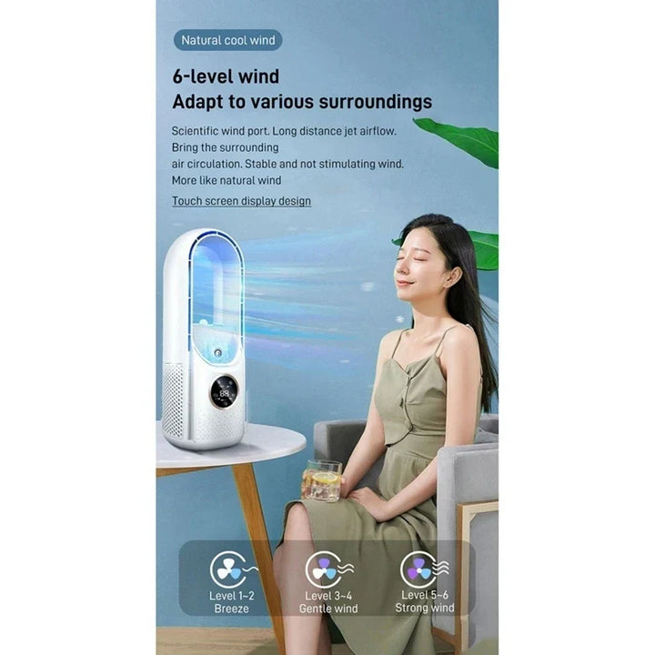 Portable USB Leafless Air Cooler – Silent 6-Speed Electric Fan with Timer & Humidifier | Stornfield