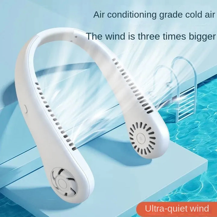 Stay Cool Anywhere with 1PC New Mini Neck Portable Bladeless Hanging Neck Fan - Long Battery Life, Rechargeable, 3-Speed Air Cooler for Summer Sports | Stornfield