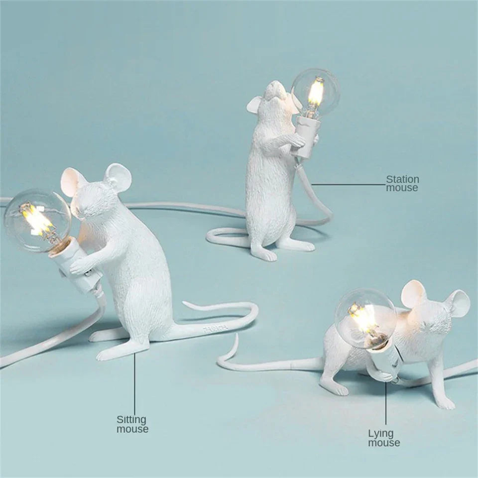 Stornfield | Modern LED Animal Table Lamps: Resin Rat, Cat, and Squirrel Night Lights