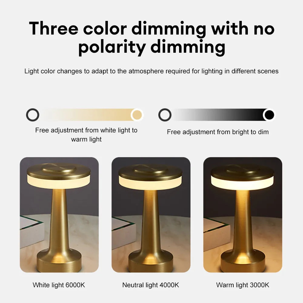 Stornfield | USB Rechargeable Retro LED Table Lamp, Infinitely Dimmable Brightness, Night Light, Camping Lamp, Suitable for Bar Lamp, Bedroom Ambient Light