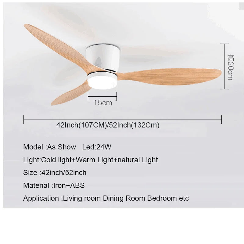 42-52 Inch Ceiling Fans with DC Motor — Remote Control Low Floor Cooling Fans, No Light, White Wood & Black Options | Stornfield