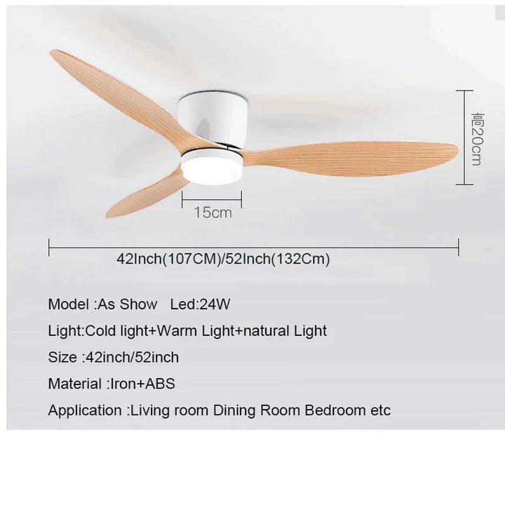 42-52 Inch Ceiling Fans with DC Motor — Remote Control Low Floor Cooling Fans, No Light, White Wood & Black Options | Stornfield