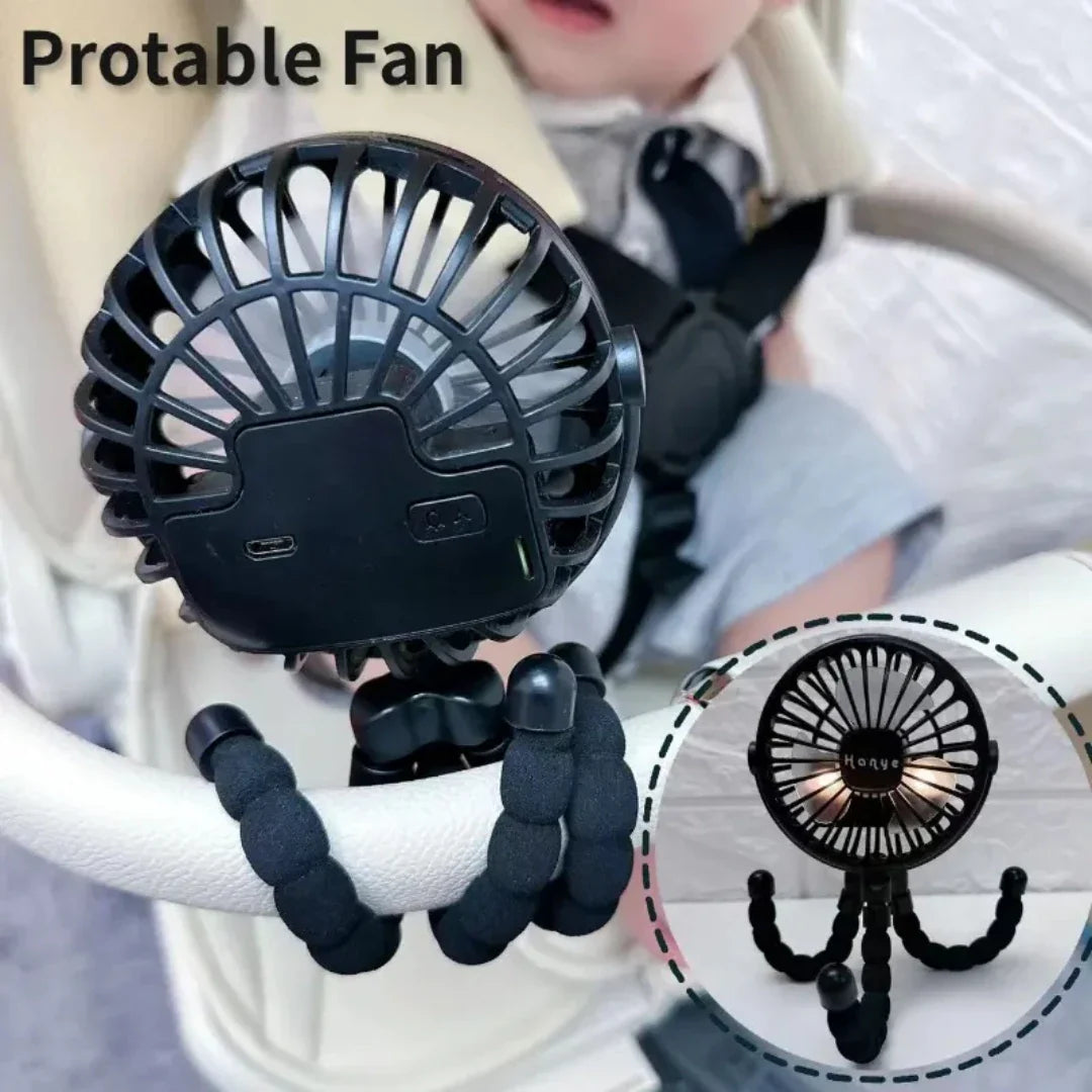 Rechargeable Baby Stroller Fan: Handheld USB Bladeless Mini Ventilator - Silent Cooling for Outdoor Use, Neck and Table Fan | Stornfield