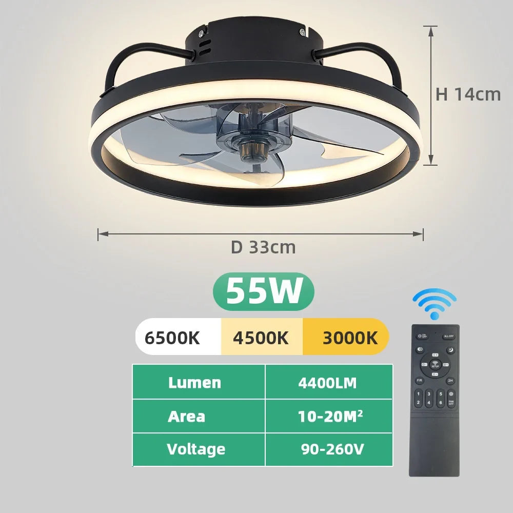 Modern LED Ceiling Fan Light with DC Motor - 6 Speed, Timer, Low Floor Attic Fan, Remote Control Decorative Light | Stornfield