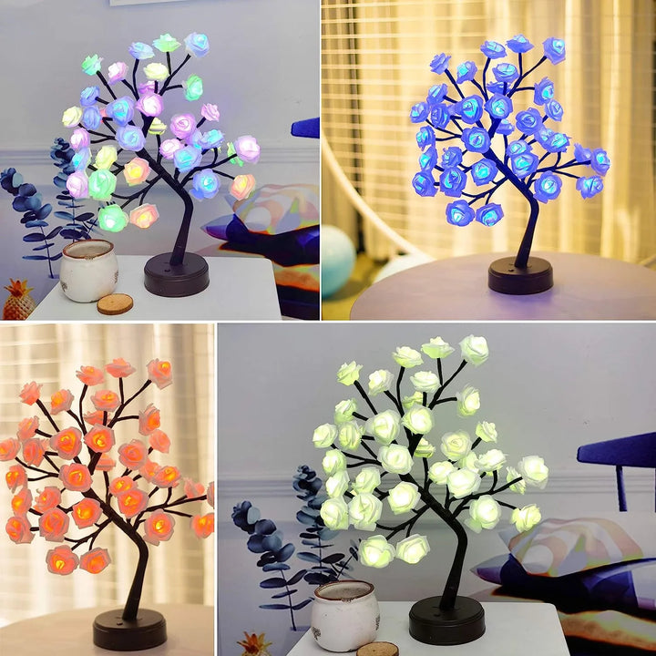 Stornfield | Lumières de Table en Fleurs Roses RGB 24LED USB Batterie Lampe de Fée Lumière de Nuit Décoration de Fête à Domicile Noël Mariage Chambre Cadeau